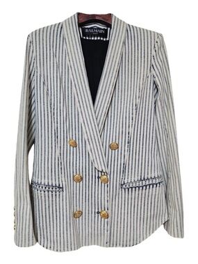 Balmain Striped Blazer - White and Blue